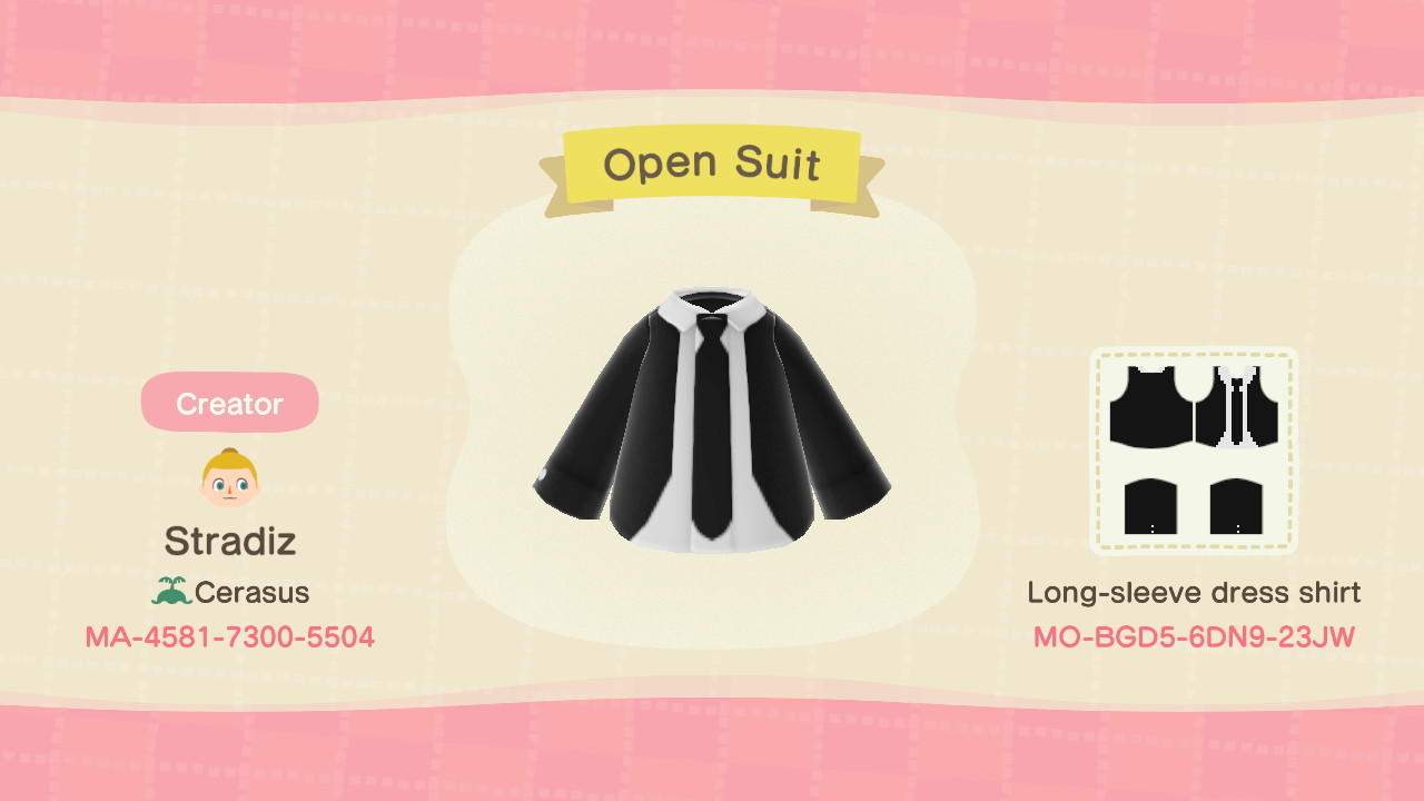 Animal Crossing Design Code: MO-BGD5-6DN9-23JW Open Suit
