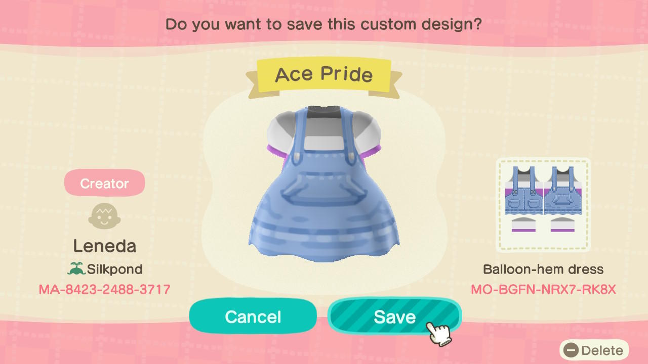 Animal Crossing Design Code: MO-BGFN-NRX7-RK8X Ace Pride Overalls