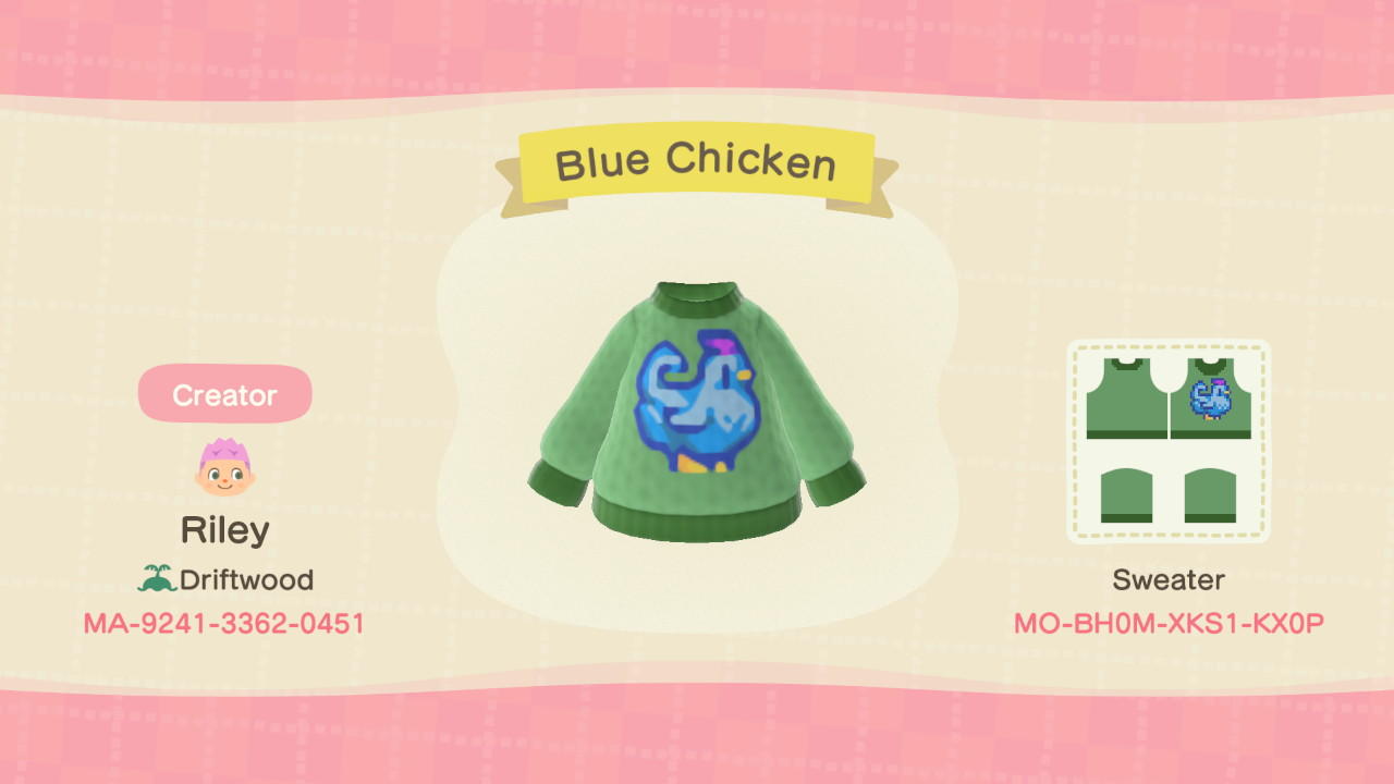 Animal Crossing Design Code: MO-BH0M-XKS1-KX0P Stardew blue chiken