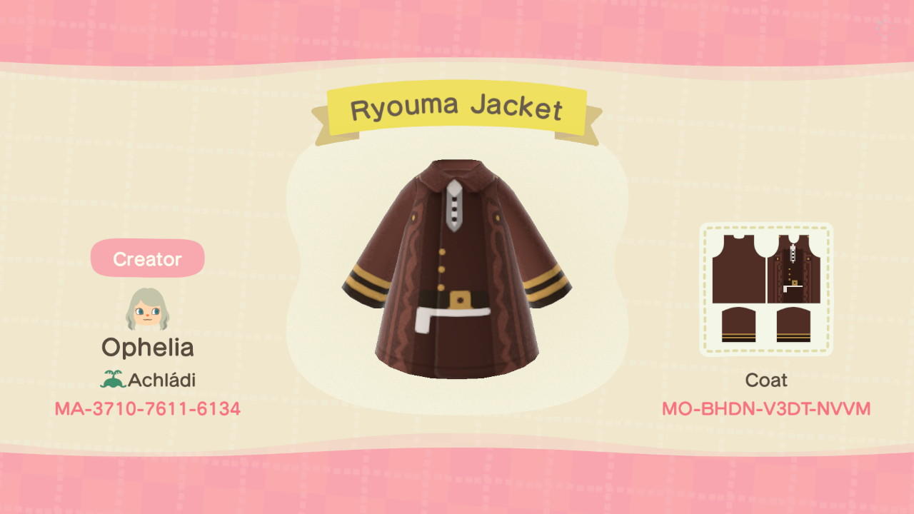Animal Crossing Design Code: MO-BHDN-V3DT-NVVM Ryoma Jacket Hakuoki