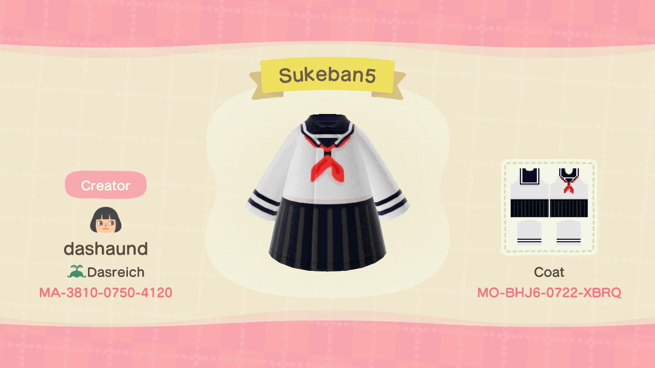 Animal Crossing Design Code: MO-BHJ6-0722-XBRQ Sukeban 5
