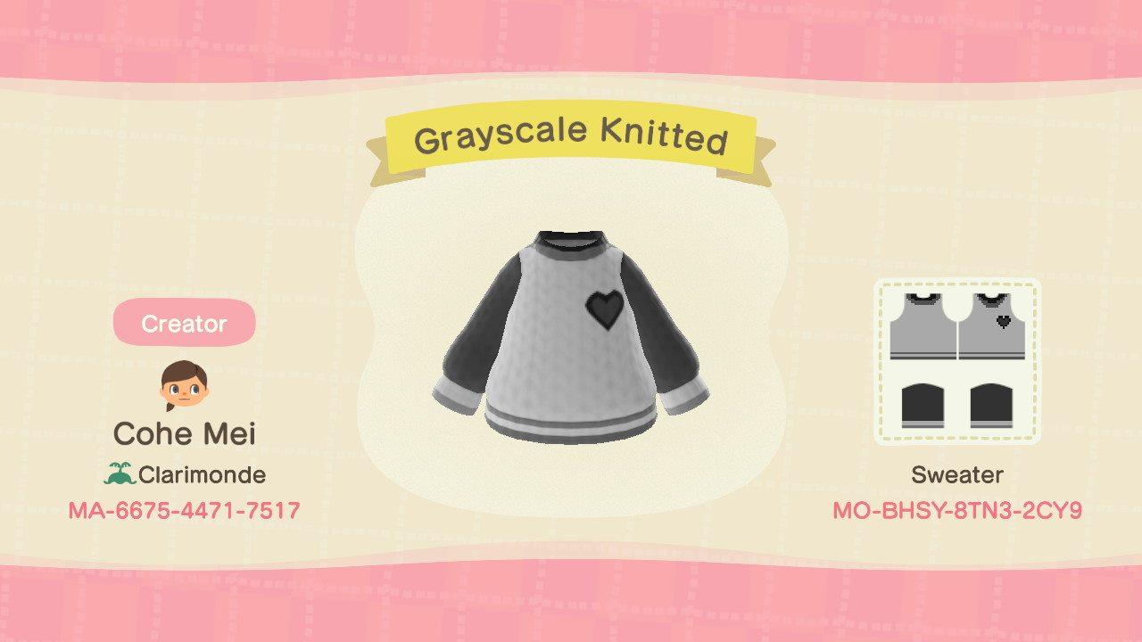 Animal Crossing Design Code: MO-BHSY-8TN3-2CY9 Grayscale Knitted