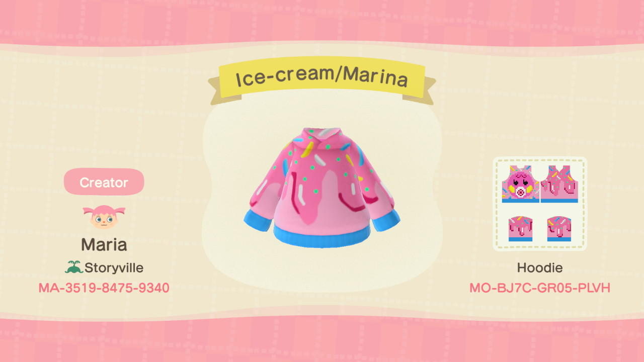 Animal Crossing Design Code: MO-BJ7C-GR05-PLVH Ice-cream/Marina