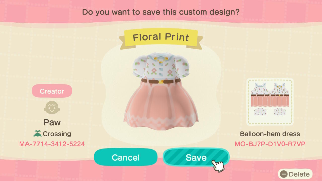 Animal Crossing Design Code: MO-BJ7P-D1VO-R7VP Floral Print