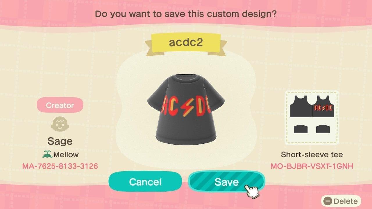 Animal Crossing Design Code: MO-BJBR-VSXT-1GNH acdc2