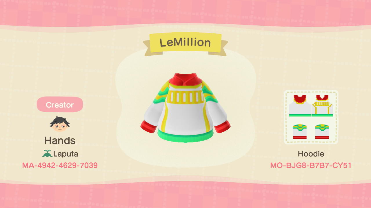 Animal Crossing Design Code: MO-BJG8-B7B7-CY51 LeMillion