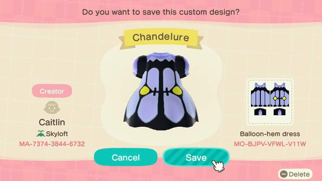 Animal Crossing Design Code: MO-BJPV-VFWL-V11W Chandelure