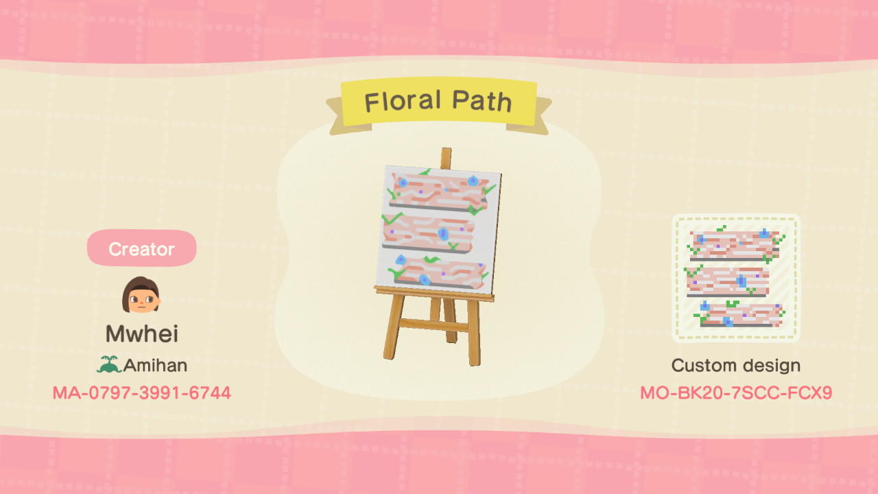 Animal Crossing Design Code: MO-BK20-7SCC-FCX9 Floral Path