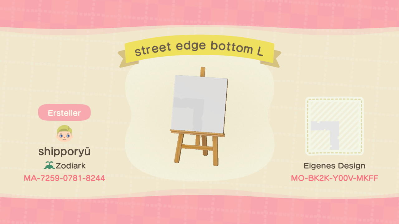 Animal Crossing Design Code: MO-BK2K-Y00V-MKFF street edge bottom L