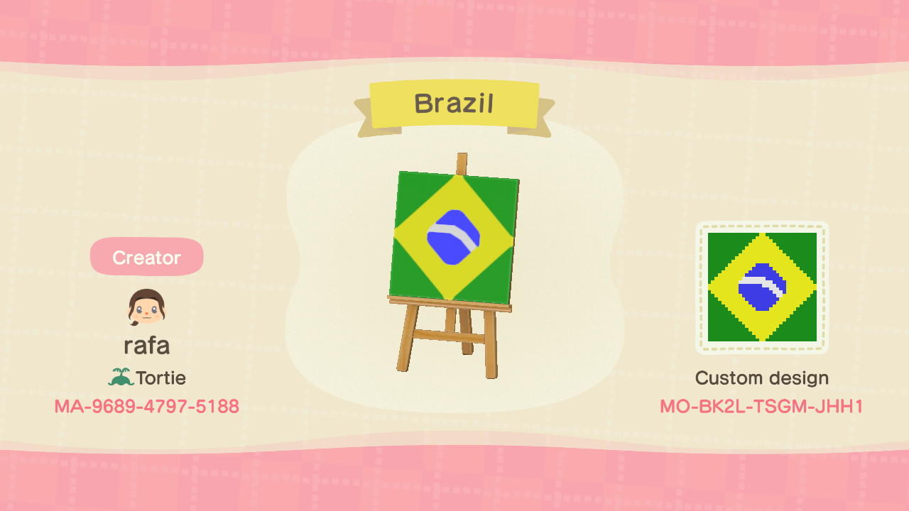 Animal Crossing Design Code: MO-BK2L-TSGM-JHH1 Brazil