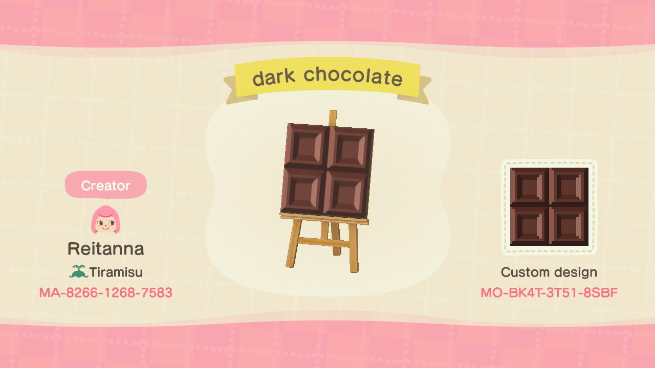 Animal Crossing Design Code: MO-BK4T-3T51-8SBF dark chocolate