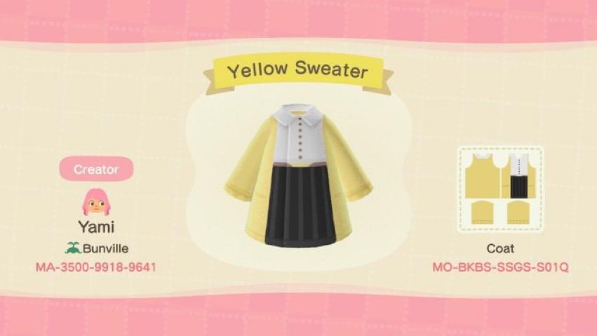 Animal Crossing Design Code: MO-BKBS-SSGS-S01Q Yellow Sweater