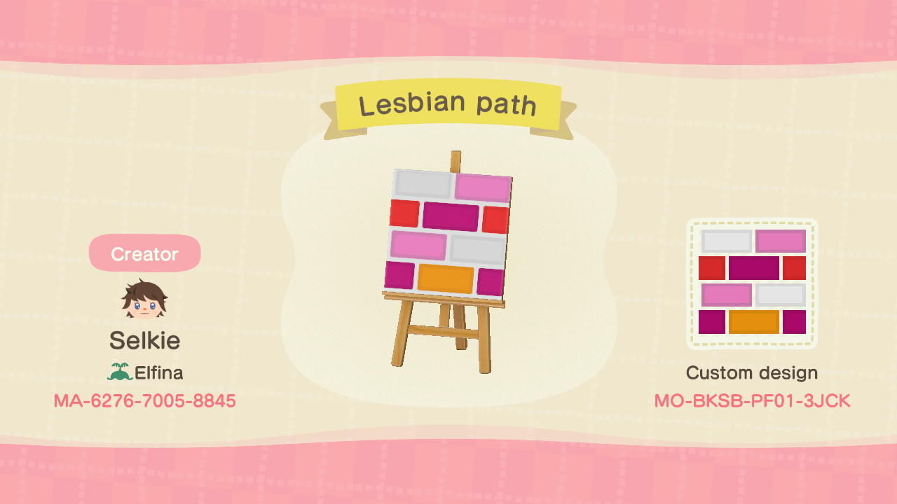Animal Crossing Design Code: MO-BKSB-PF01-3JCK Lesbian Path