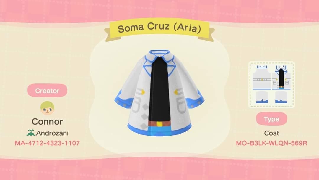Animal Crossing Design Code: MO-BL3K-WLQN-569R Soma Cruz (Aria)
