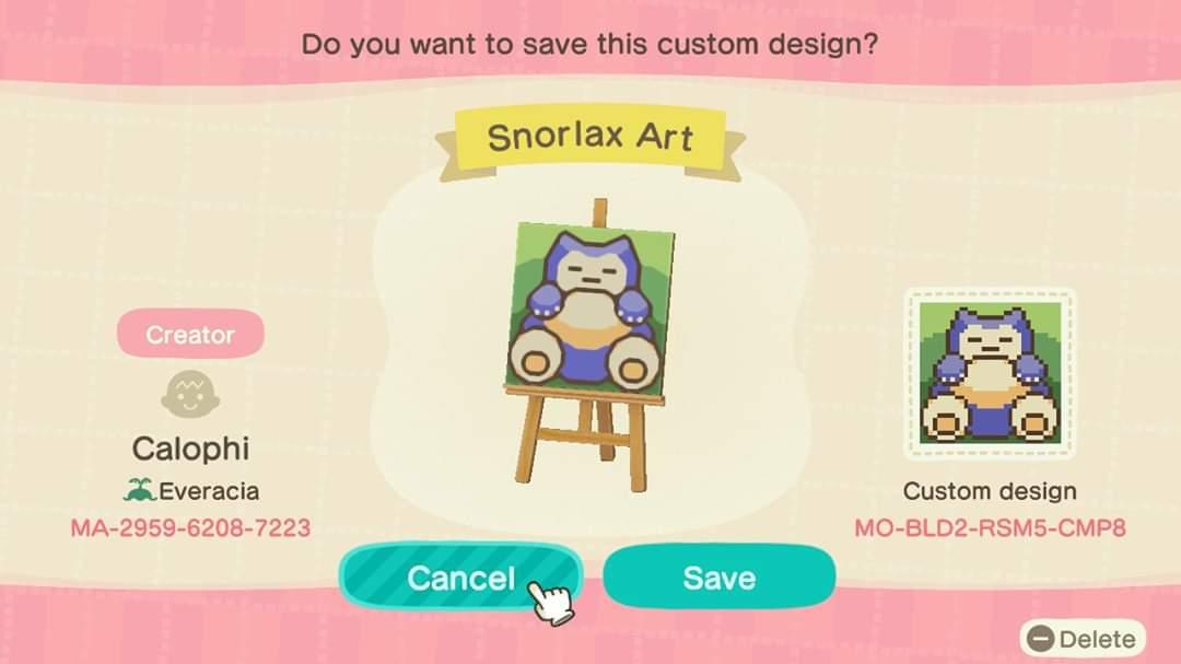 Animal Crossing Design Code: MO-BLD2-RSM5-CMP8 Snorlax Art