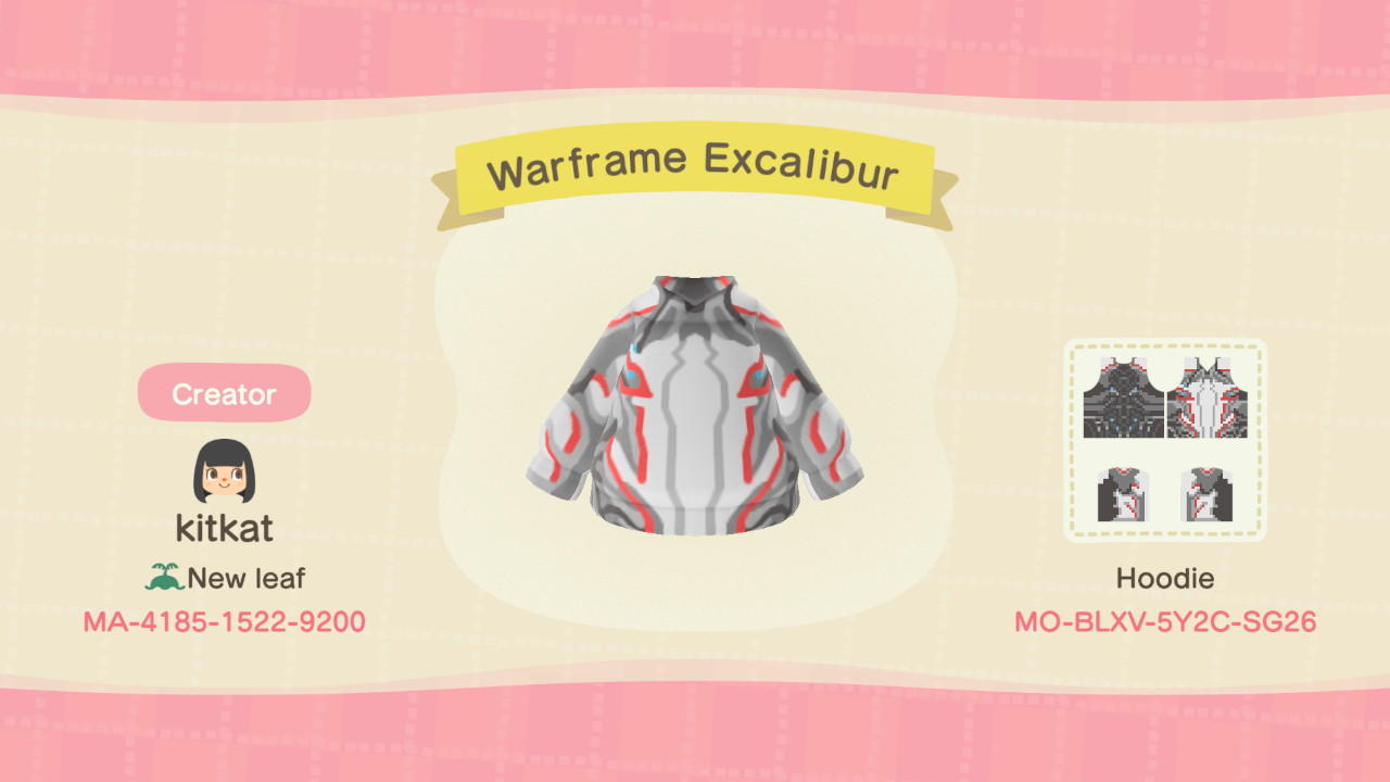 Animal Crossing Design Code: MO-BLXV-5Y2C-SG26 Warframe Excalibur