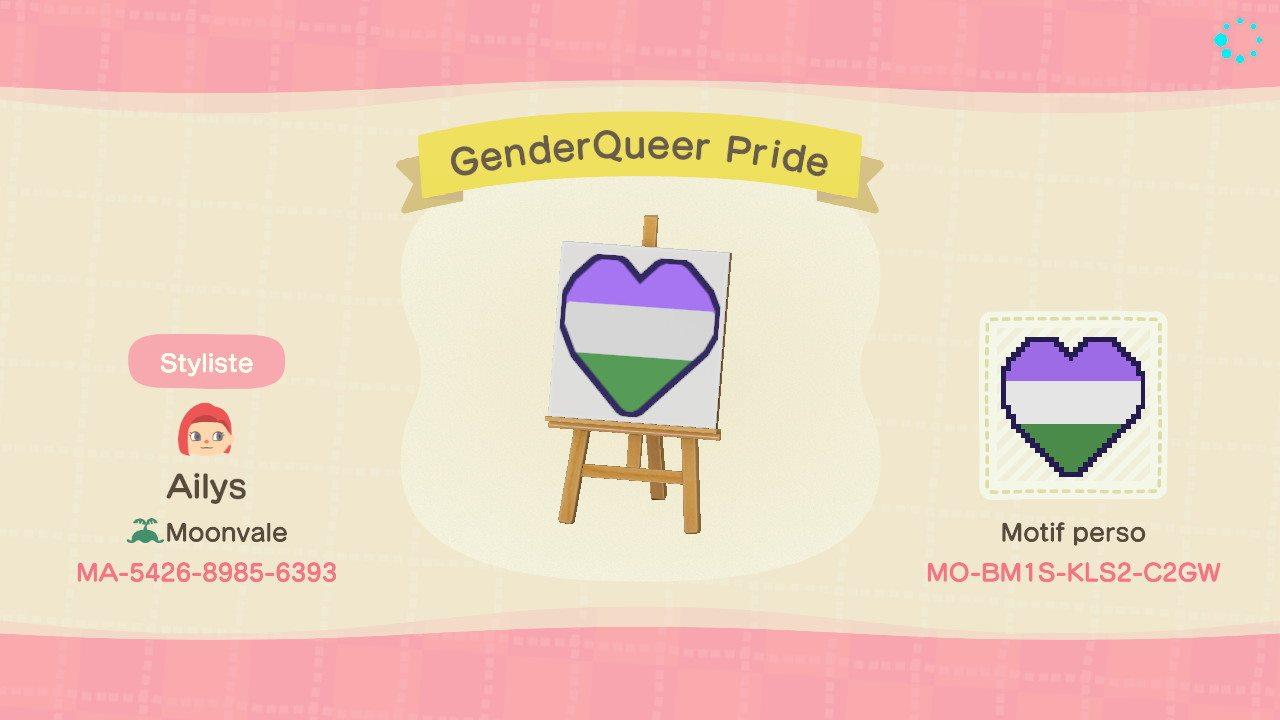 Animal Crossing Design Code: MO-BM1S-KLS2-C2GW Genderqueer Pride