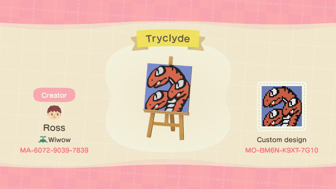 Animal Crossing Design Code: MO-BM6N-K9XT-7G10 Tryclyde