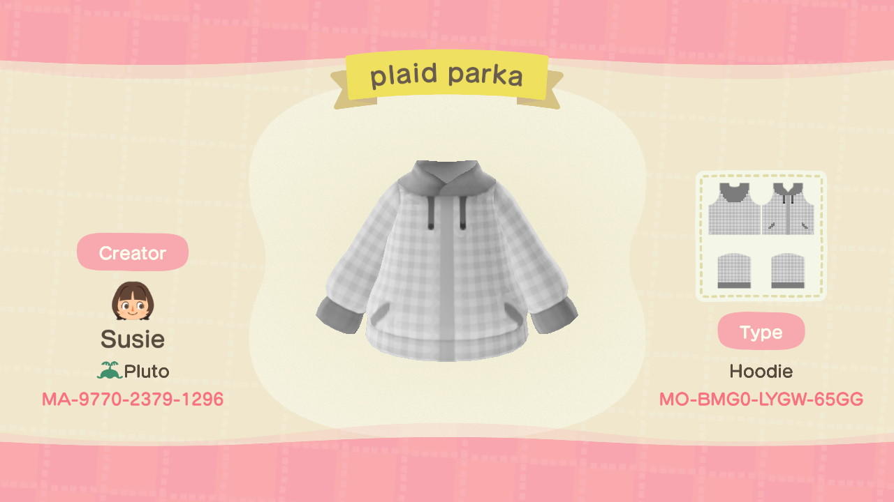 Animal Crossing Design Code: MO-BMGO-LYGW-65GG plaid parka
