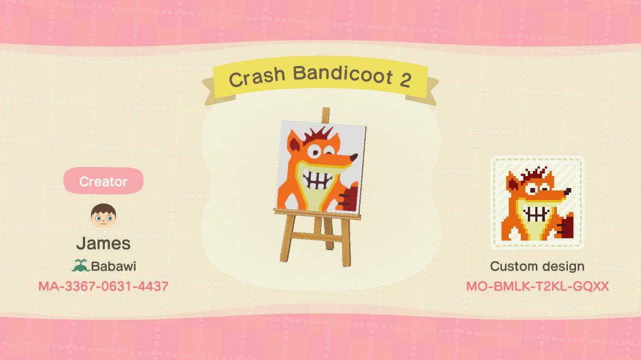 Animal Crossing Design Code: MO-BMLK-T2KL-GQXX Crash Bandicoot 2