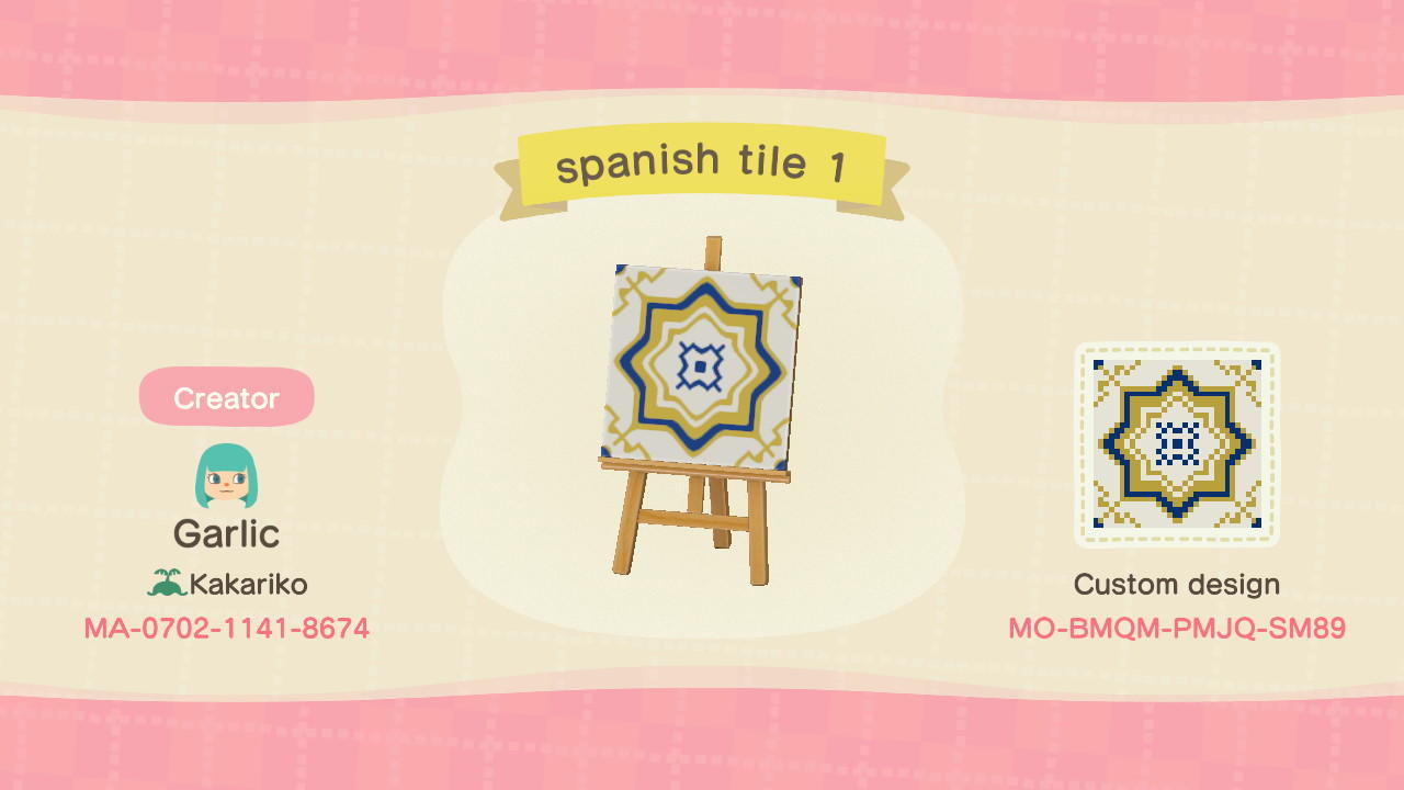 Animal Crossing Design Code: MO-BMQM-PMJQ-SM89 Spanish Tiles