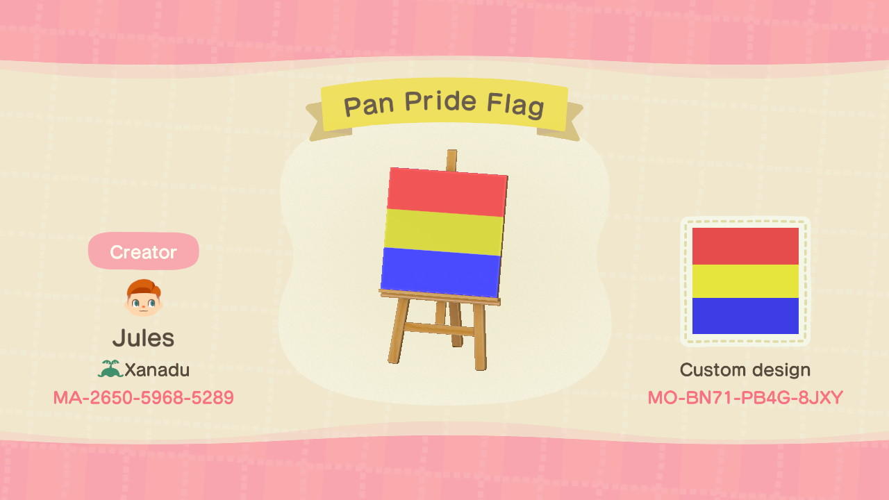 Animal Crossing Design Code: MO-BN71-PB4G-8JXY Pan Pride Flag