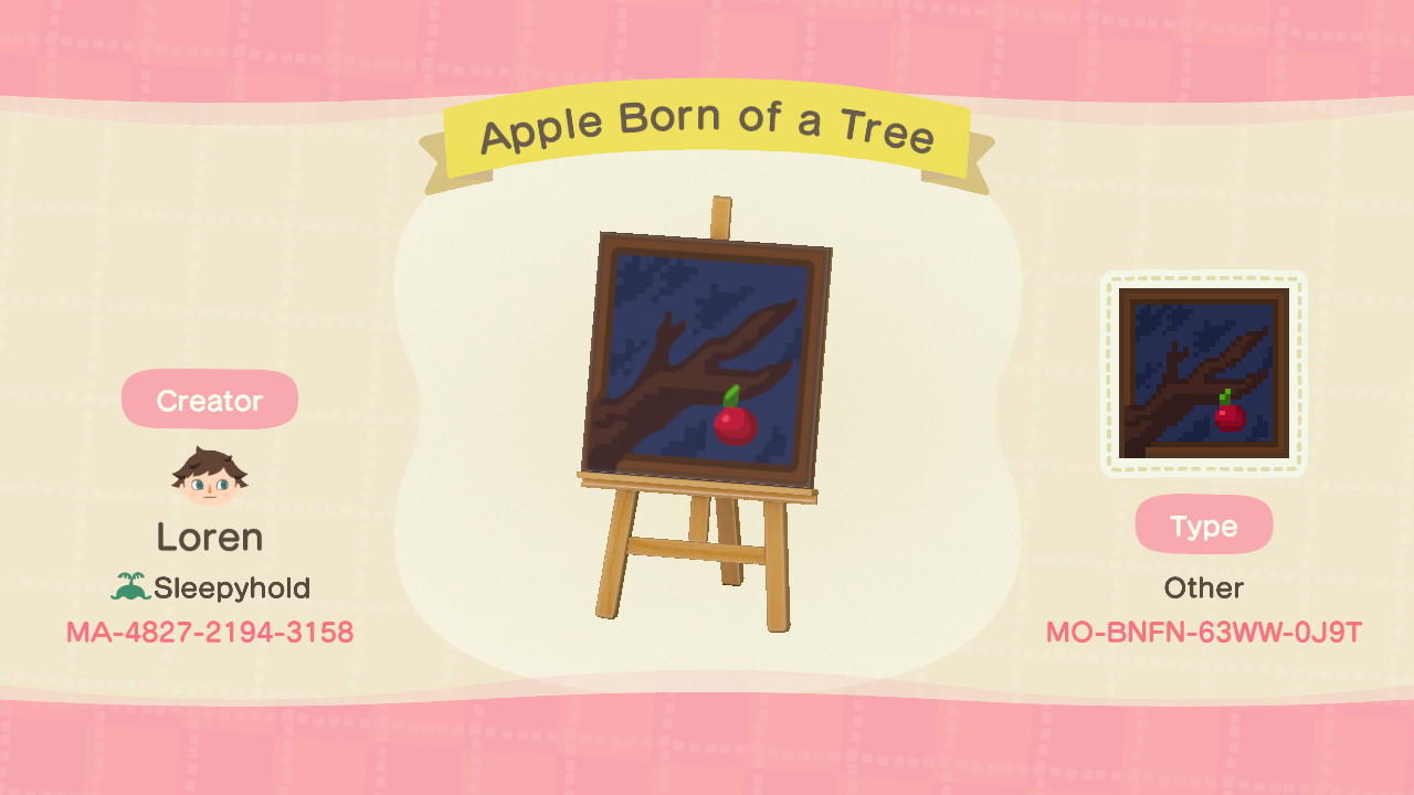 Animal Crossing Design Code: MO-BNFN-63WW-0J9T Apple Born of a Tree