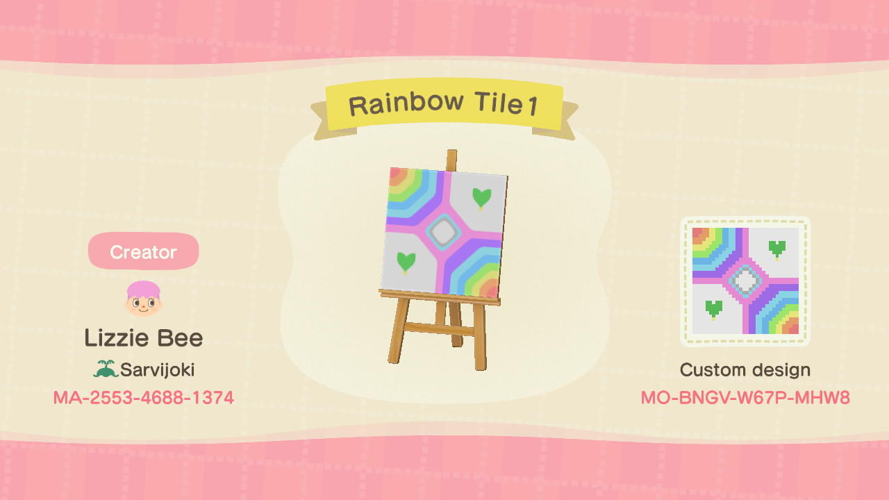 Animal Crossing Design Code: MO-BNGV-W67P-MHW8 Rainbow Tile 1