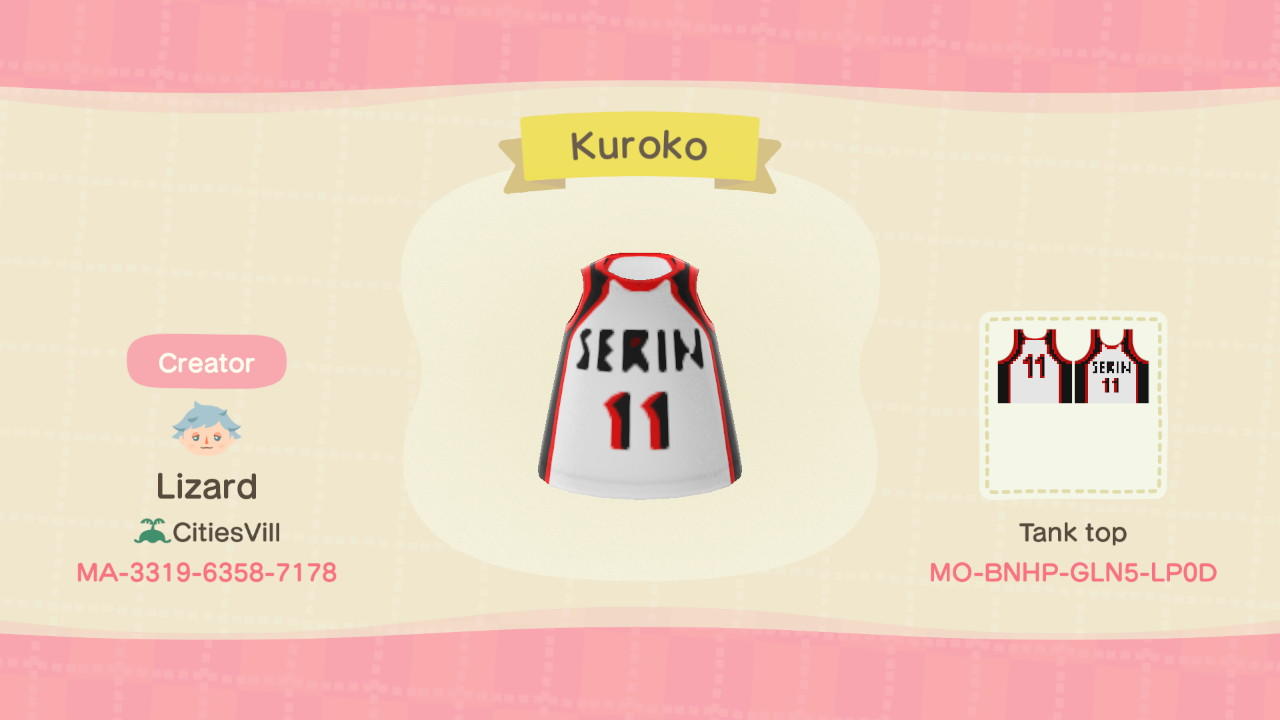 Animal Crossing Design Code: MO-BNHP-GLN5-LP0D Kuroko