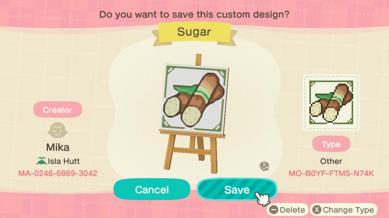 Animal Crossing Design Code: MO-BOYF-FTM5-N74K Sugar Cane Farm Sign