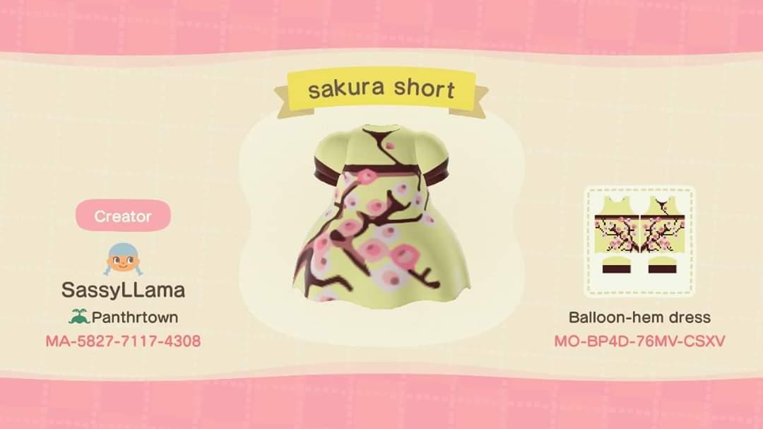 Animal Crossing Design Code: MO-BP4D-76MV-CSXV Sakura short