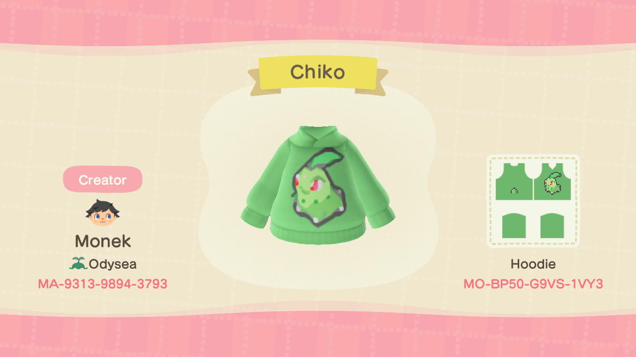 Animal Crossing Design Code: MO-BP50-G9VS-1VY3 Chikorita