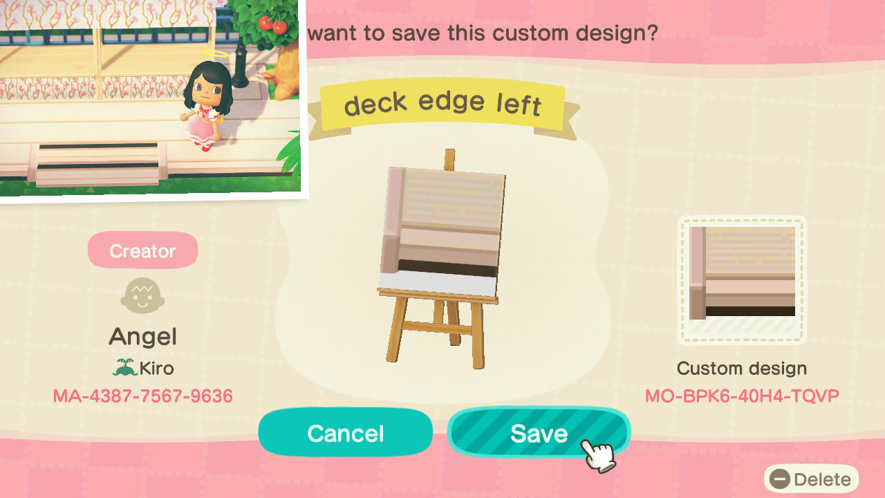 Animal Crossing Design Code: MO-BPK6-40H4-TQVP deck edge left