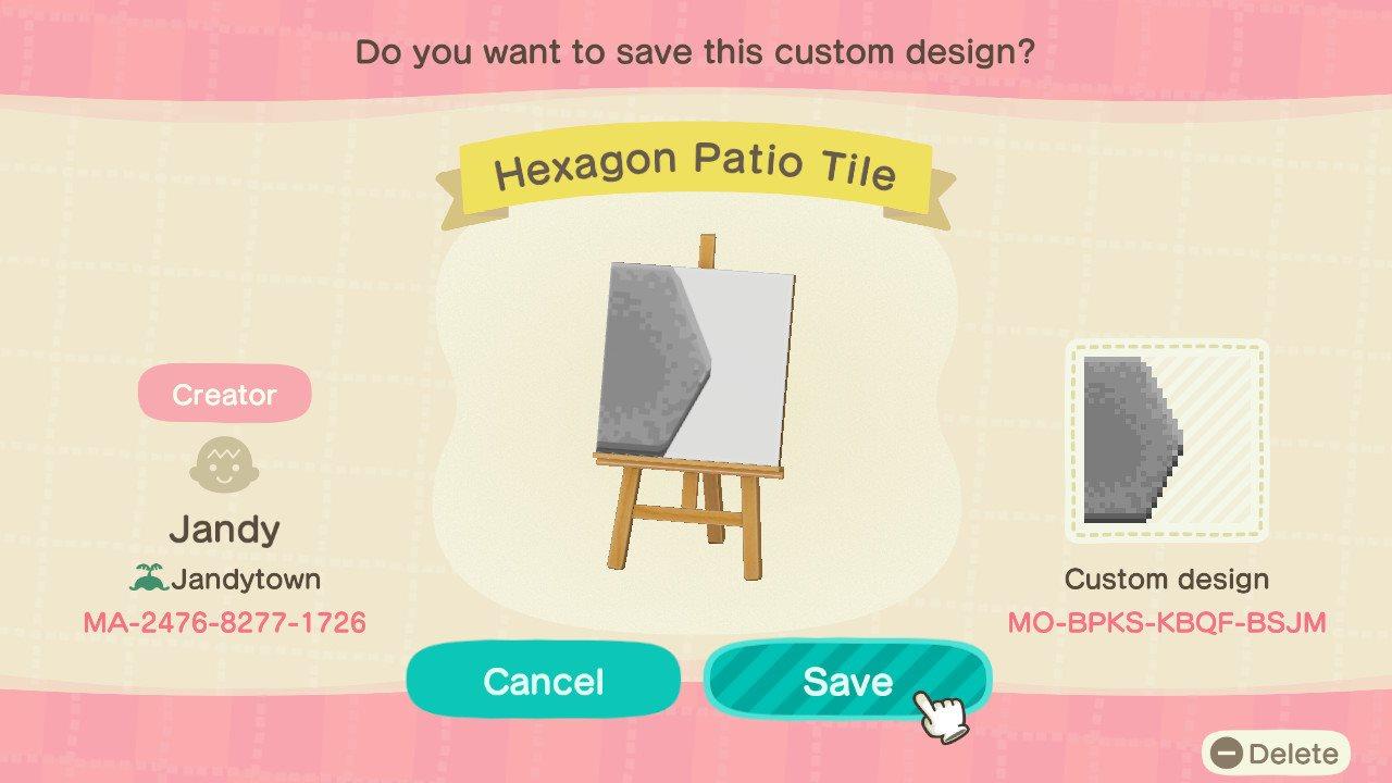 Animal Crossing Design Code: MO-BPKS-KBQF-BSJM Hexagon Patio Tile