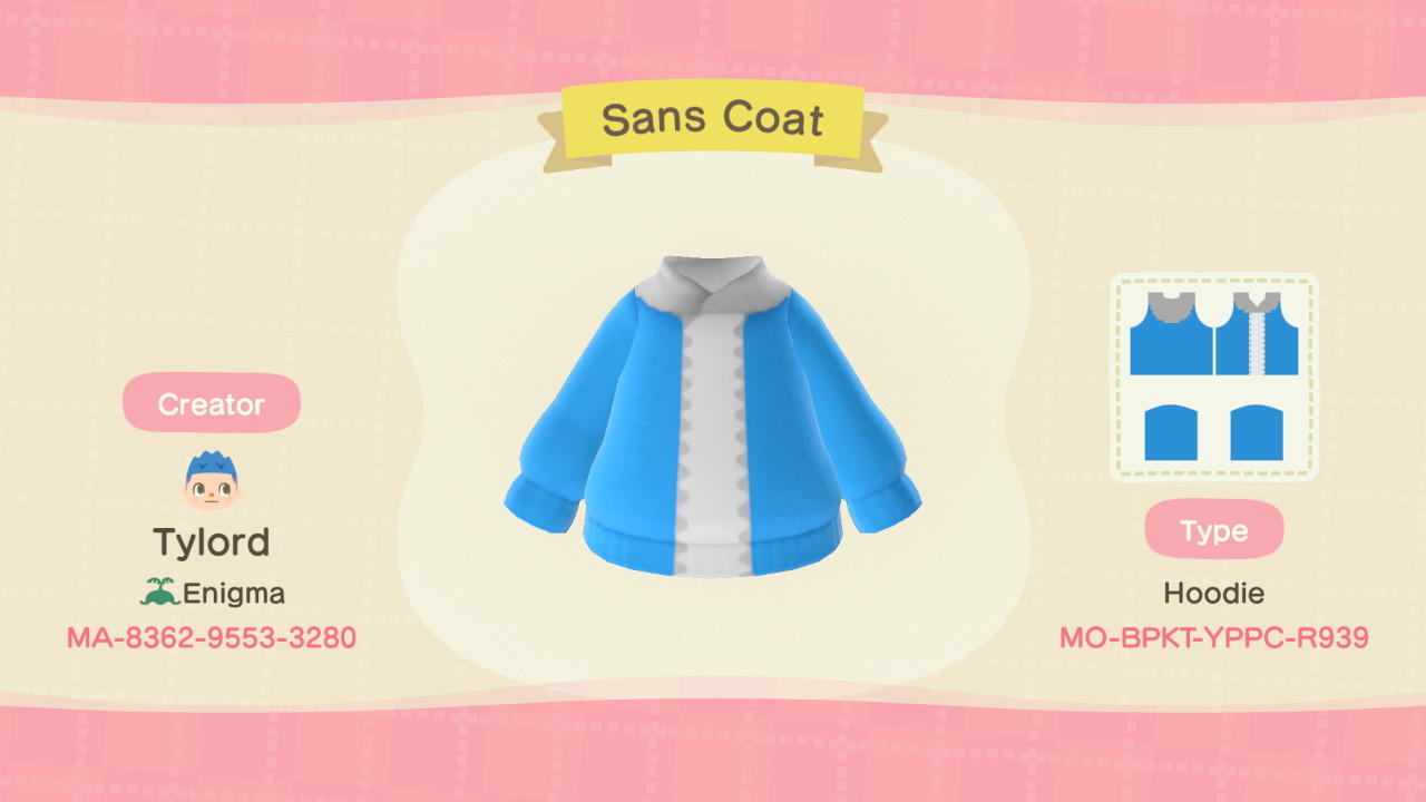 Animal Crossing Design Code: MO-BPKT-YPPC-R939 Sans Coat