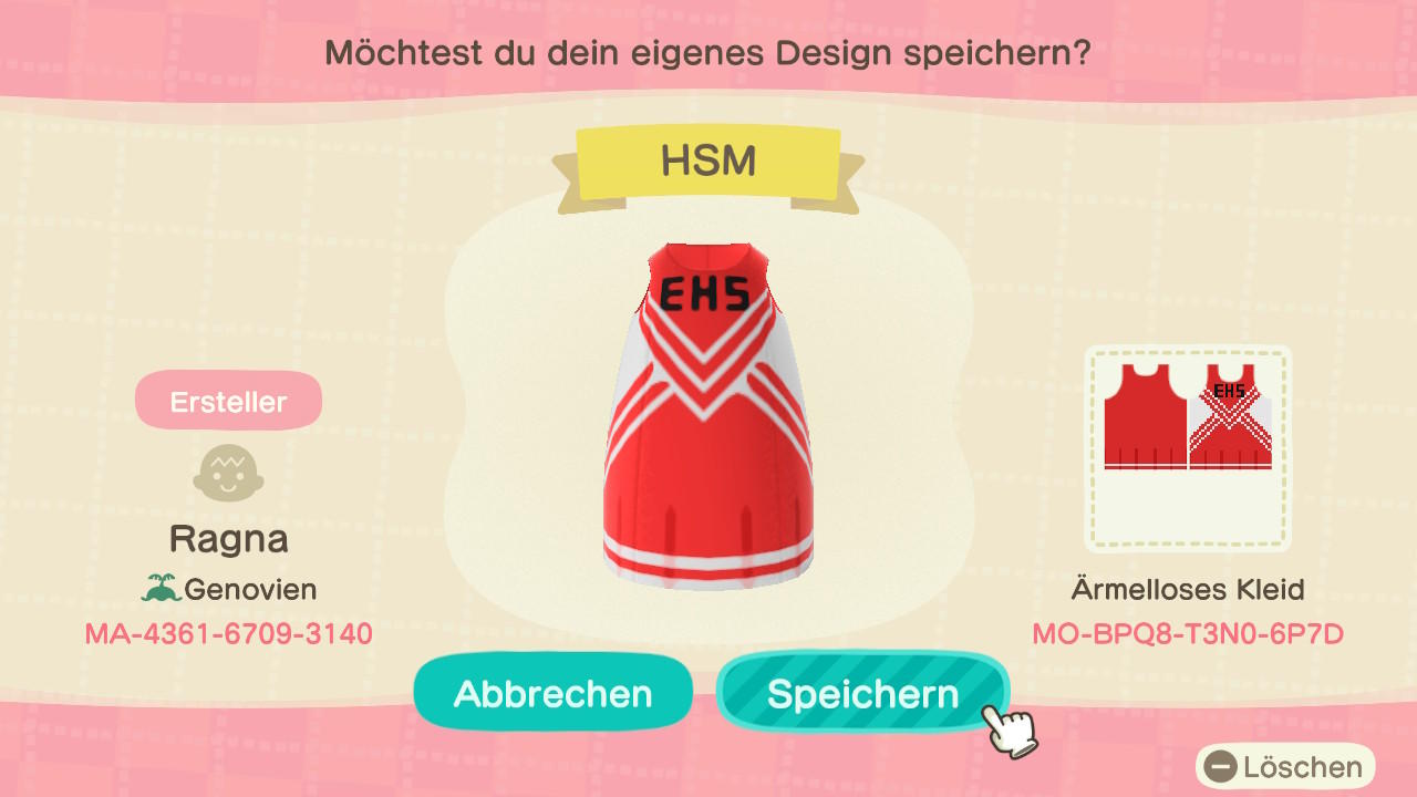 Animal Crossing Design Code: MO-BPQ8-T3N0-6P7D HSM Cheerleader