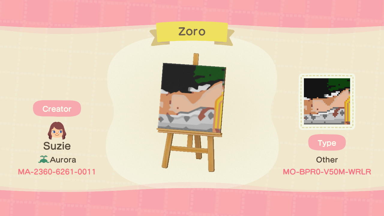 Animal Crossing Design Code: MO-BPR0-V50M-WRLR One Piece Zoro