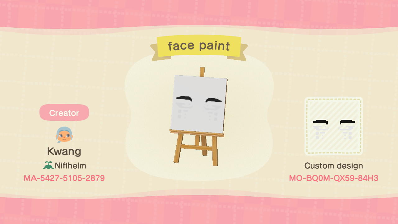 Animal Crossing Design Code: MO-BQ0M-QX59-84H3 face paint