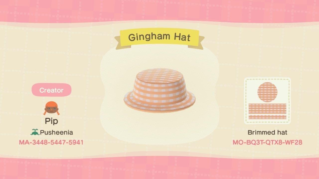 Animal Crossing Design Code: MO-BQ3T-QTX8-WF28 Gingham Hat