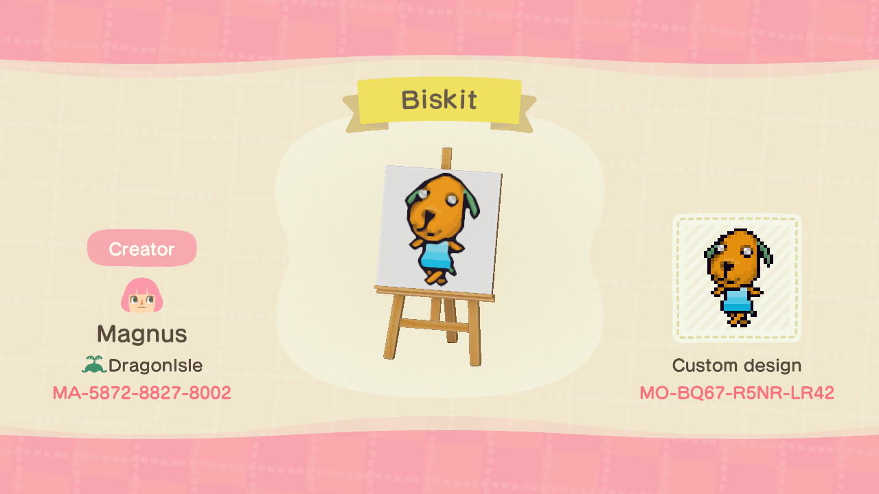 Animal Crossing Design Code: MO-BQ67-R5NR-LR42 Biskit Signpost