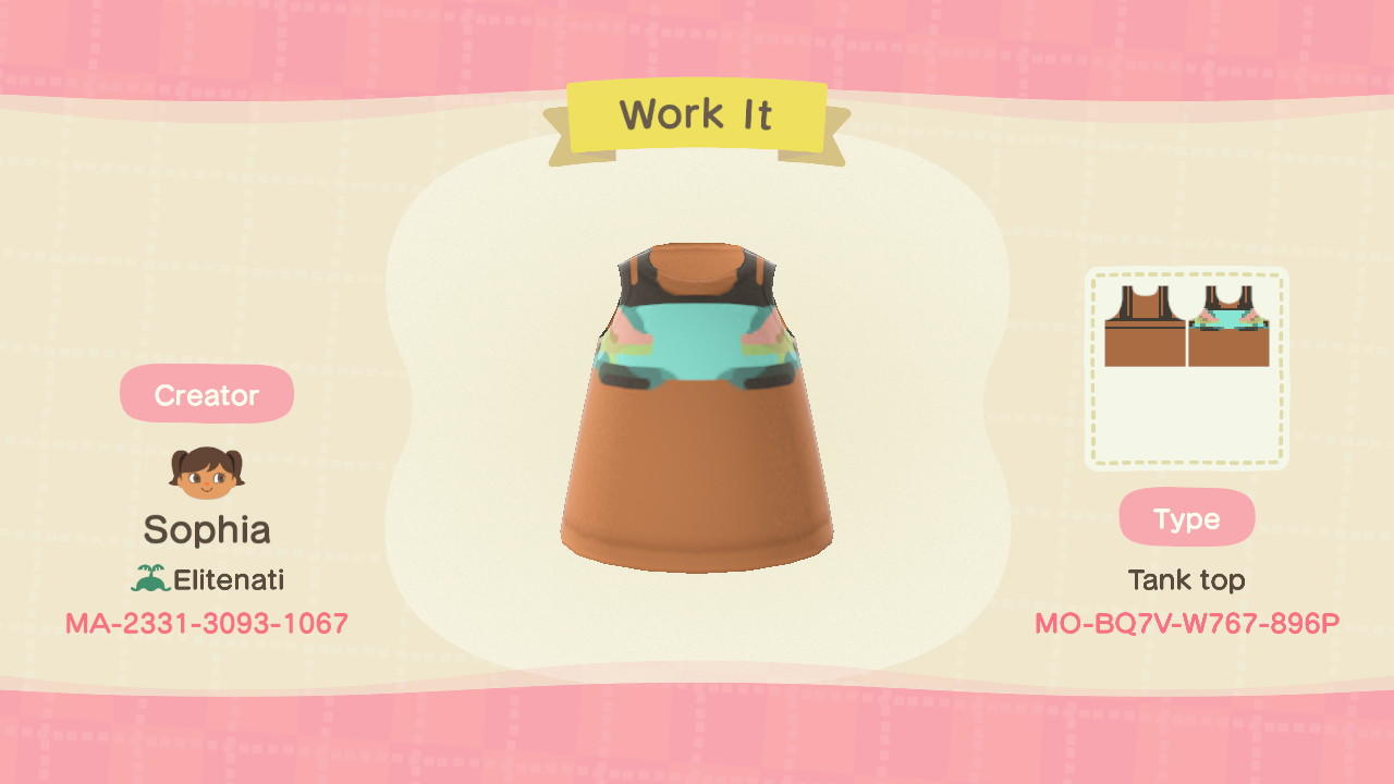 Animal Crossing Design Code: MO-BQ7V-W767-896P Work It (6)