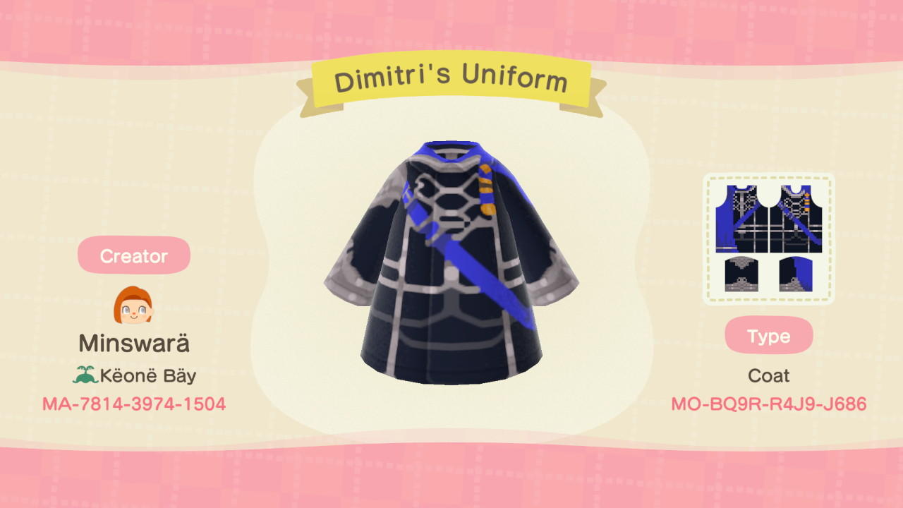 Animal Crossing Design Code: MO-BQ9R-R4J9-J686 Dimitri's Uniform