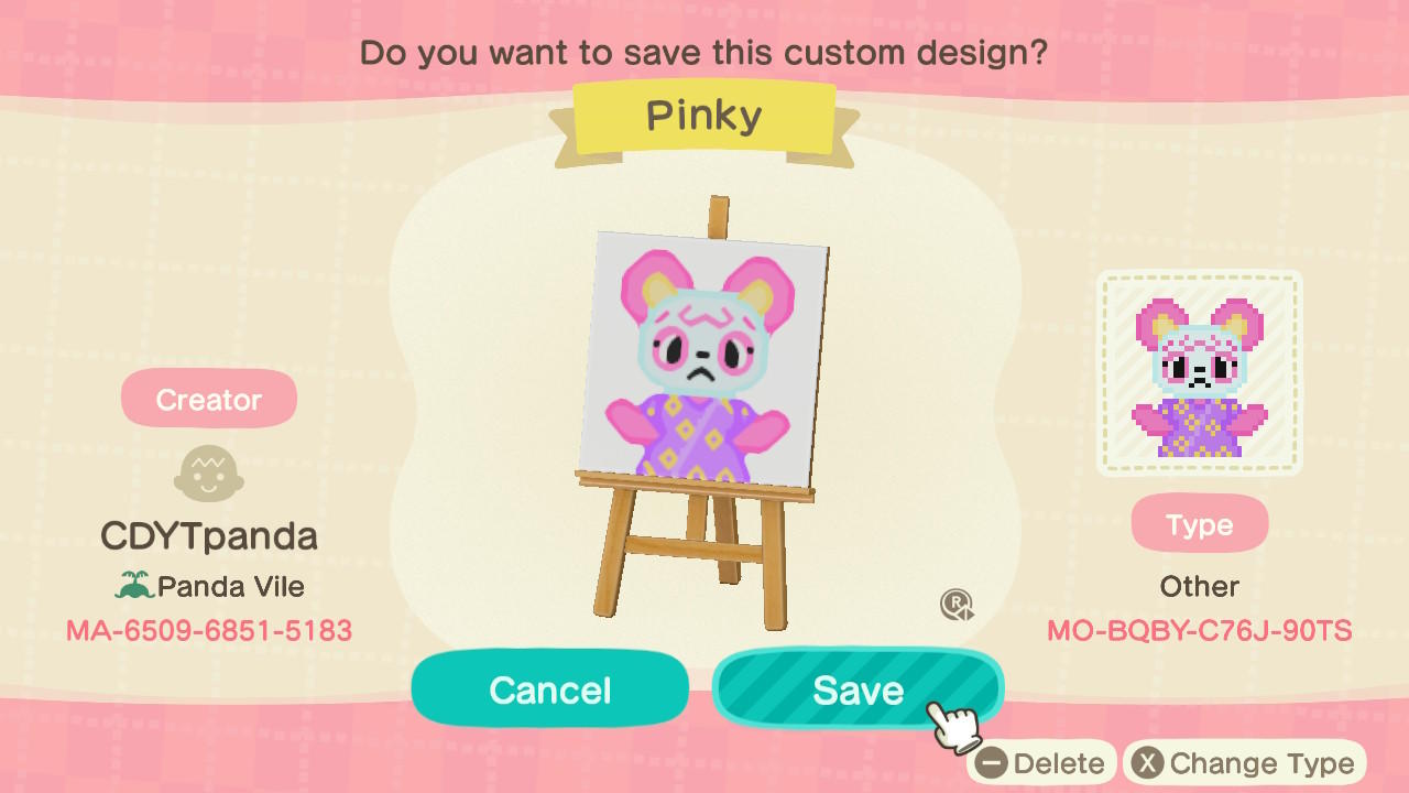 Animal Crossing Design Code: MO-BQBY-C76J-90TS Pinky