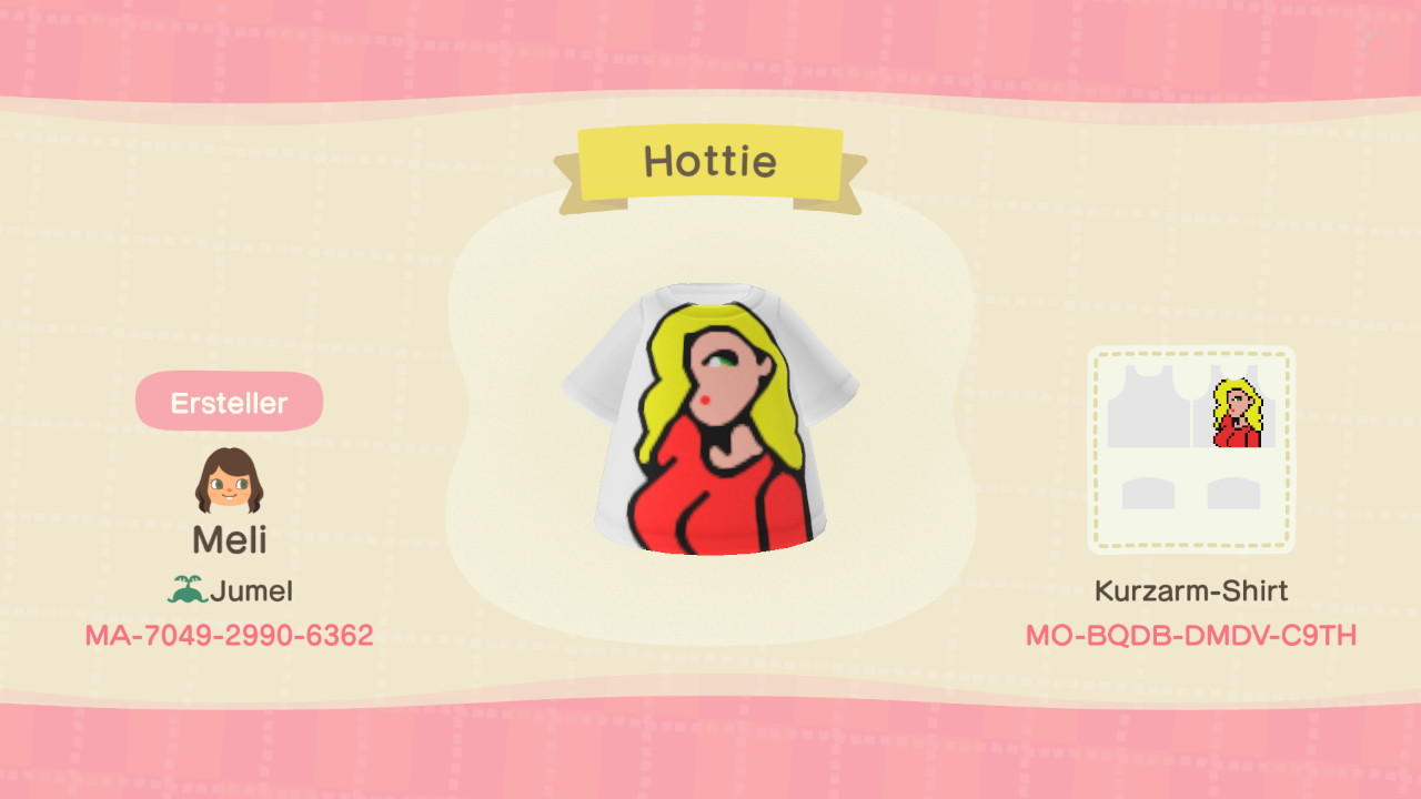 Animal Crossing Design Code: MO-BQDB-DMDV-C9TH Hottie