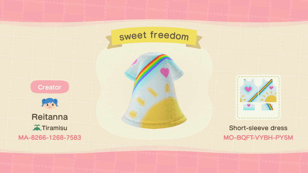 Animal Crossing Design Code: MO-BQFT-VYBH-PY5M sweet freedom dress