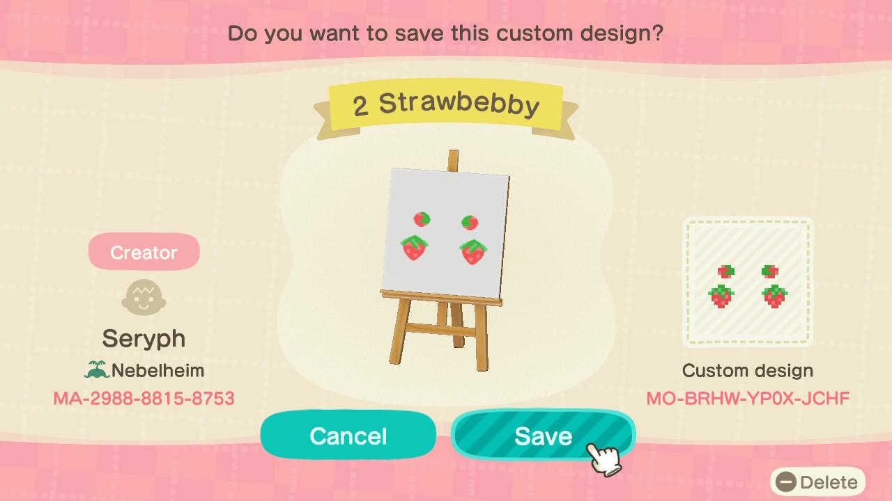 Animal Crossing Design Code: MO-BRHW-YP0X-JCHF 2 Strawberry