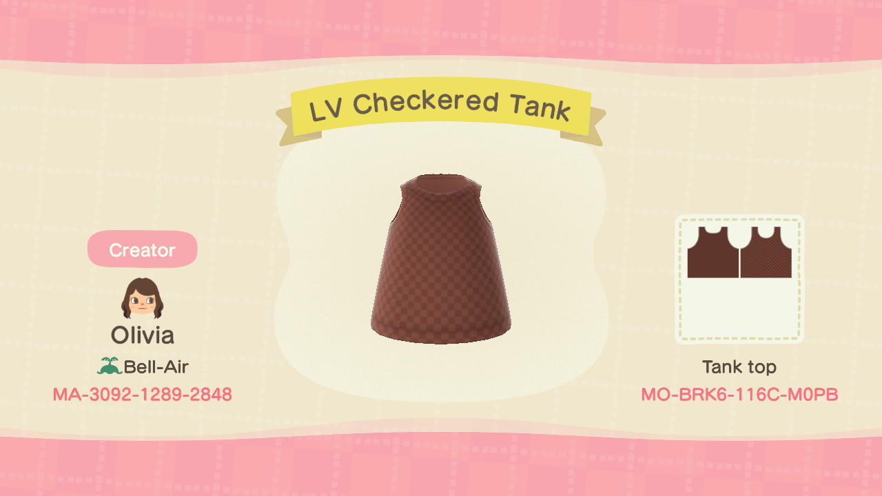 Animal Crossing Design Code: MO-BRK6-116C-M0P8 LV Checkered Tank