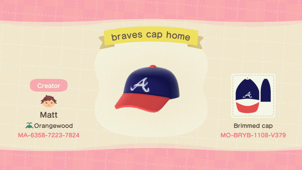 Animal Crossing Design Code: MO-BRYB-1108-V379 Braves Home Cap