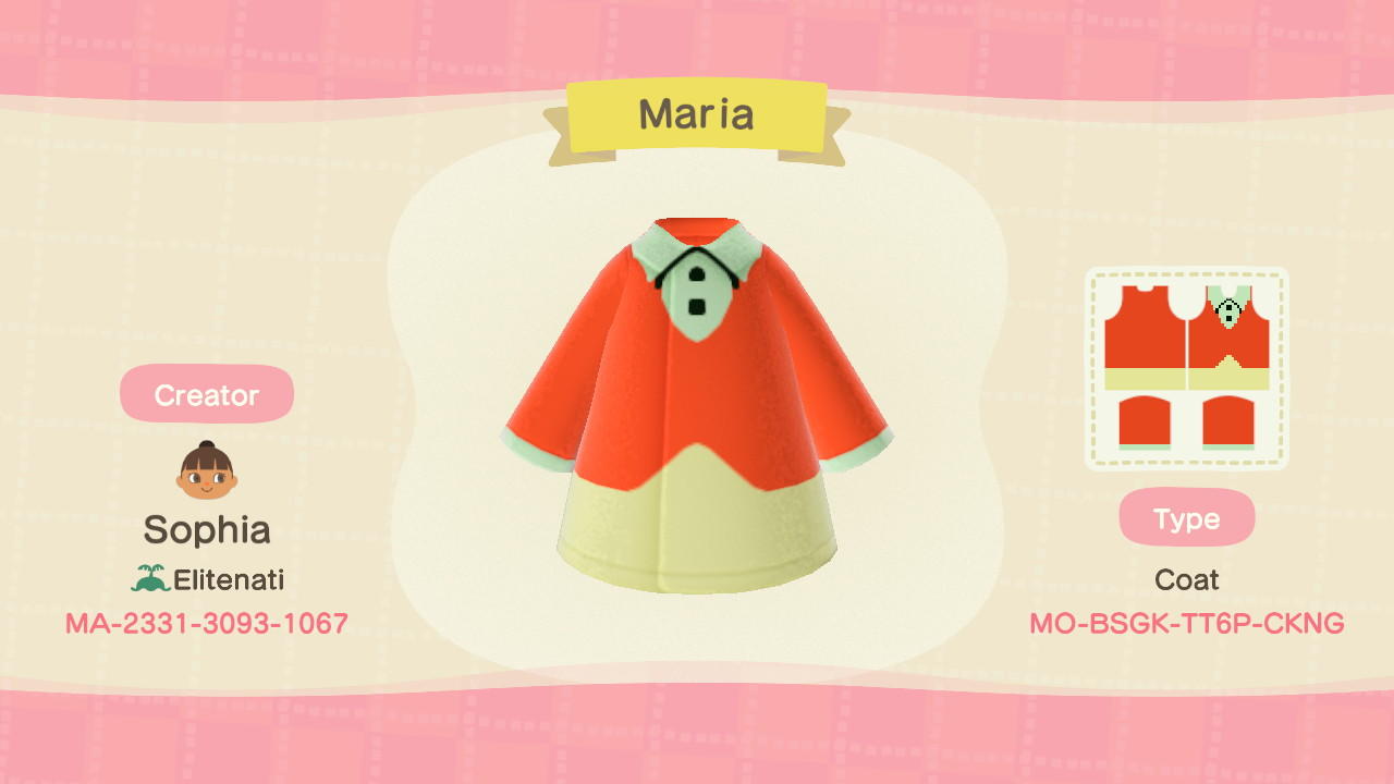Animal Crossing Design Code: MO-BSGK-TT6P-CKNG Maria