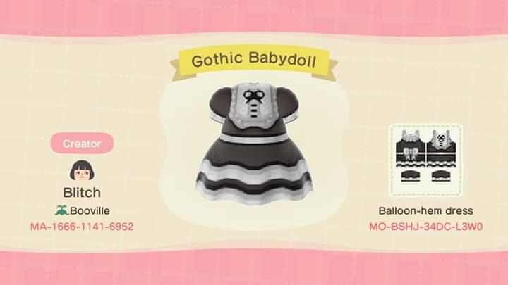 Animal Crossing Design Code: MO-BSHJ-34DC-L3W0 Gothic Babydoll